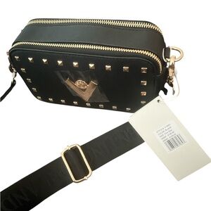 Valentino Orlandi Black Camera Bag with Gold Accents